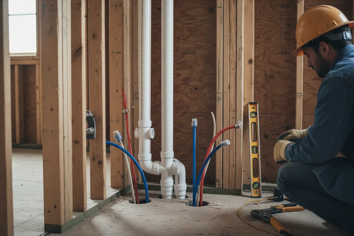 Drain and supply rough-in during Leak Detection in West Eaton